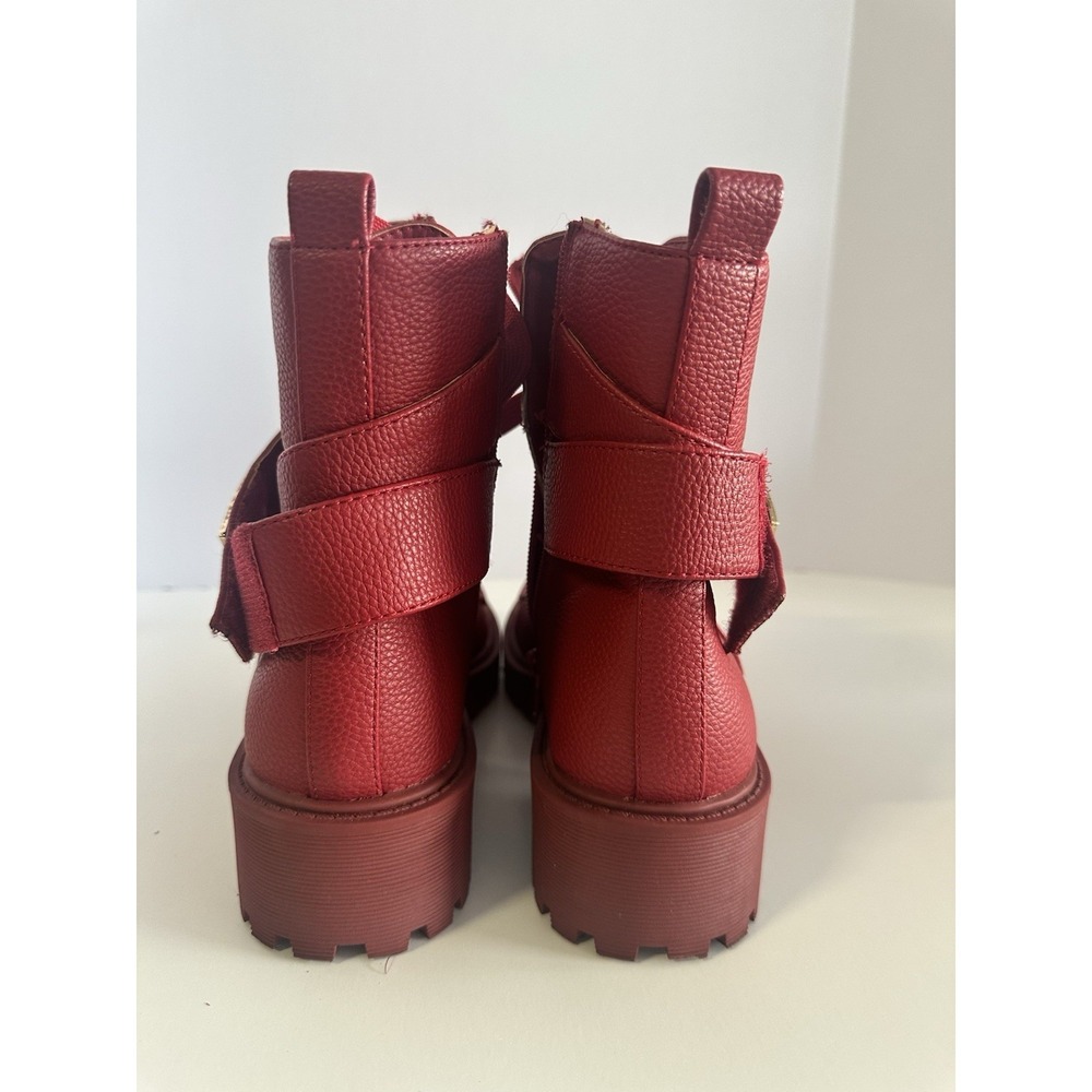 Guess Caleena Red Combat Boots Womens 7.5 M Lace Up Side Zip Lug Sole WGCALEENAC - Picture 6 of 11